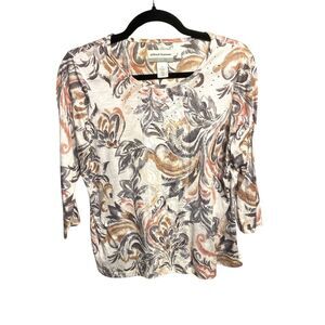 Alfred Dunner Embellished Top‎ Floral Print 3/4 Sleeve Blouse Size PM